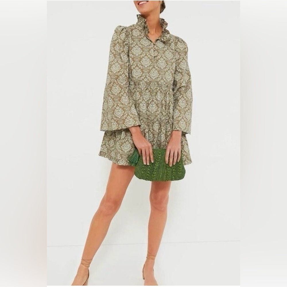 Hyacinth House Russell Mini Dress M NWT Moss Green Floral Ruffle Tiered Cotton
